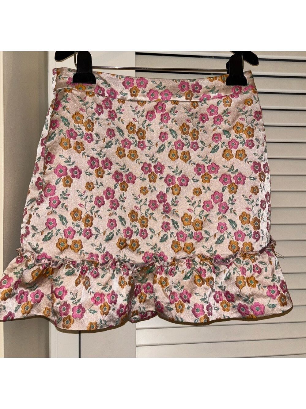 Flora Bea NYC Pink Flowery Skirt with Ruffle Hem